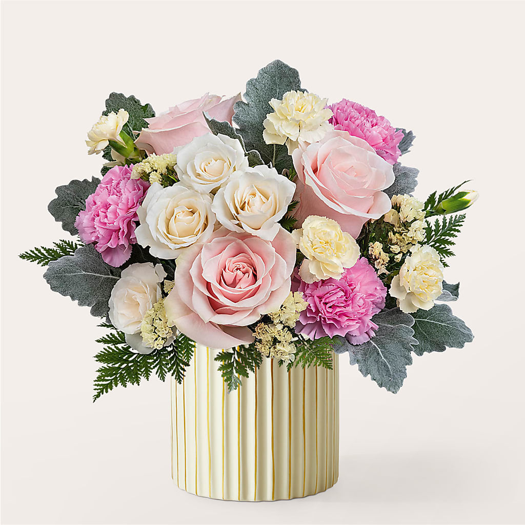 Blissful Moments Bouquet with Ivory Vase – Flair Floral Designs, Lake Dallas TX