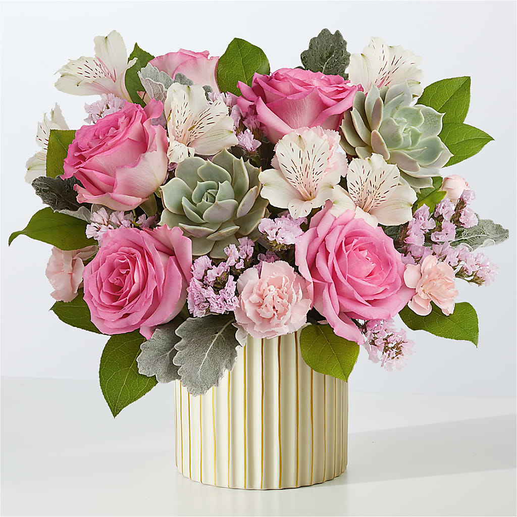 Dusty Rose Bouquet with Ivory Vase – Flair Floral Designs, Lake Dallas TX
