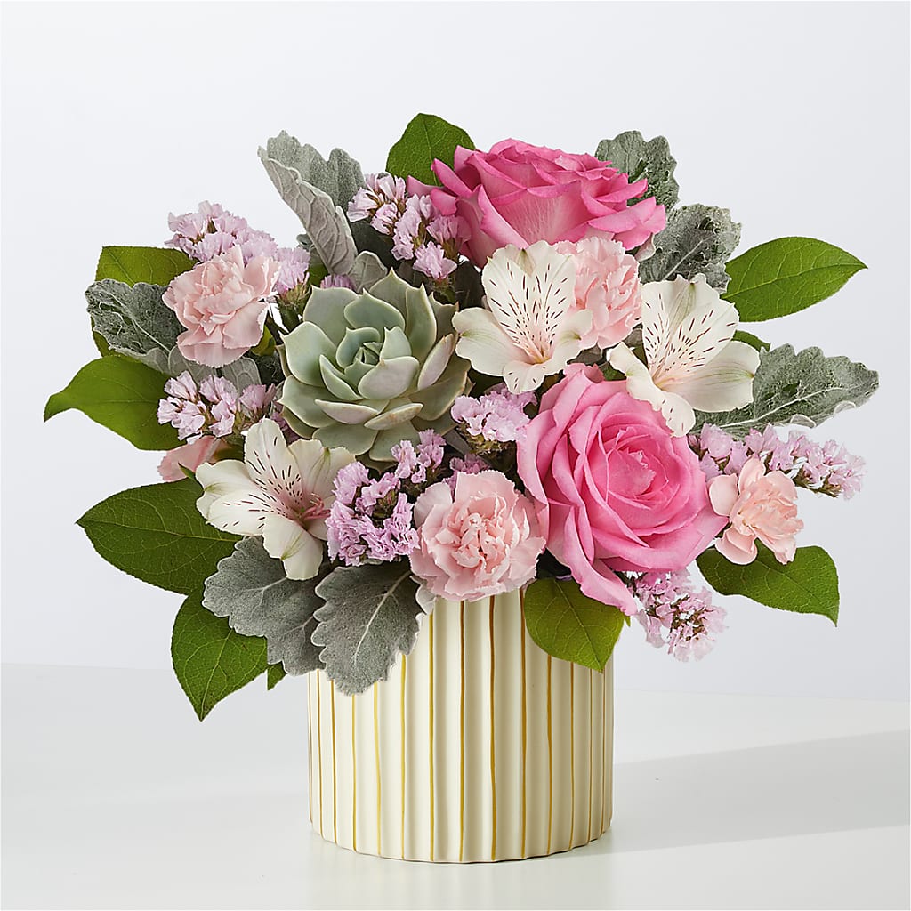 Dusty Rose Bouquet with Ivory Vase – Flair Floral Designs, Lake Dallas TX