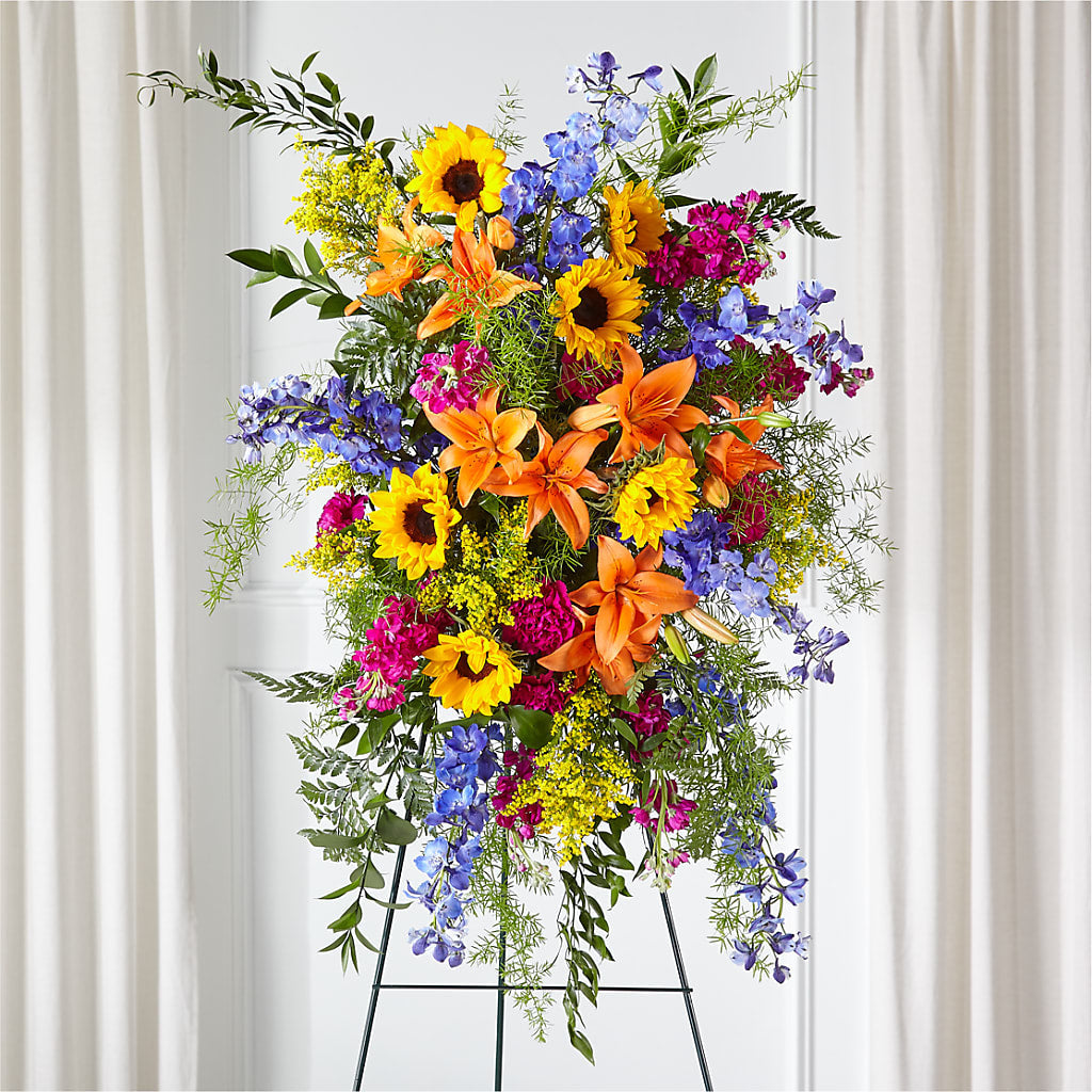 Sunlit Memories Standing Spray (Standard) – Flair Floral Designs, Lake Dallas TX