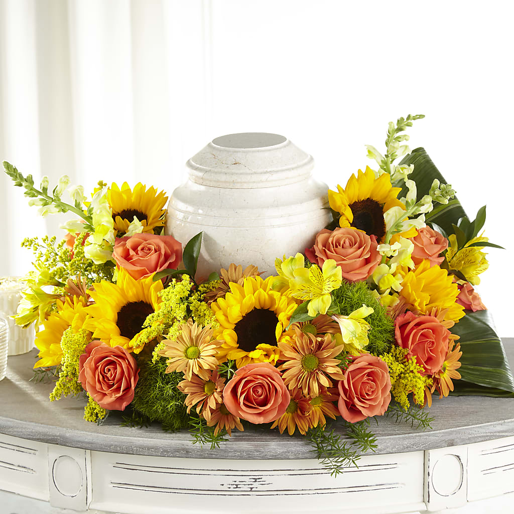 Faithful Sunflower Cremation Adornment – Flair Floral Designs, Lake Dallas TX