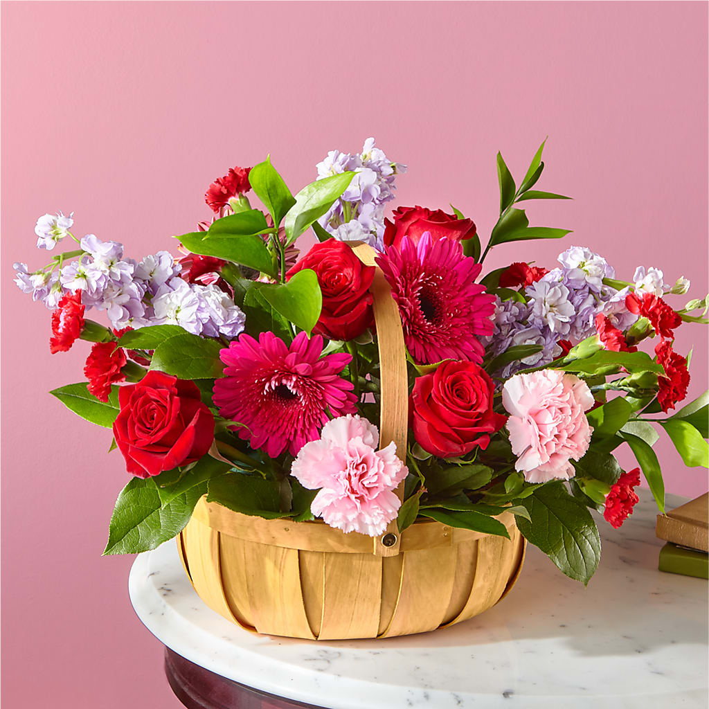 Pink Picnic Basket – Flair Floral Designs, Lake Dallas TX
