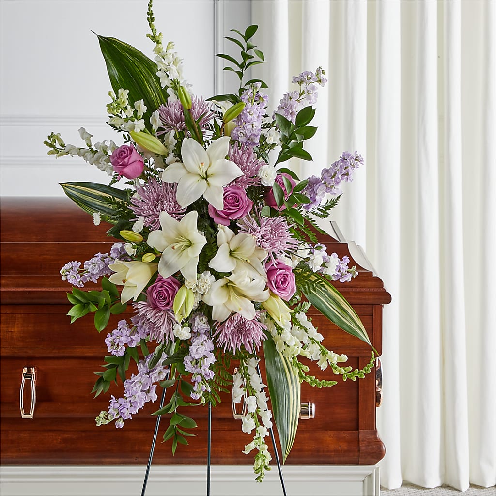 Grateful Hearts Standing Spray – Flair Floral Designs, Lake Dallas TX