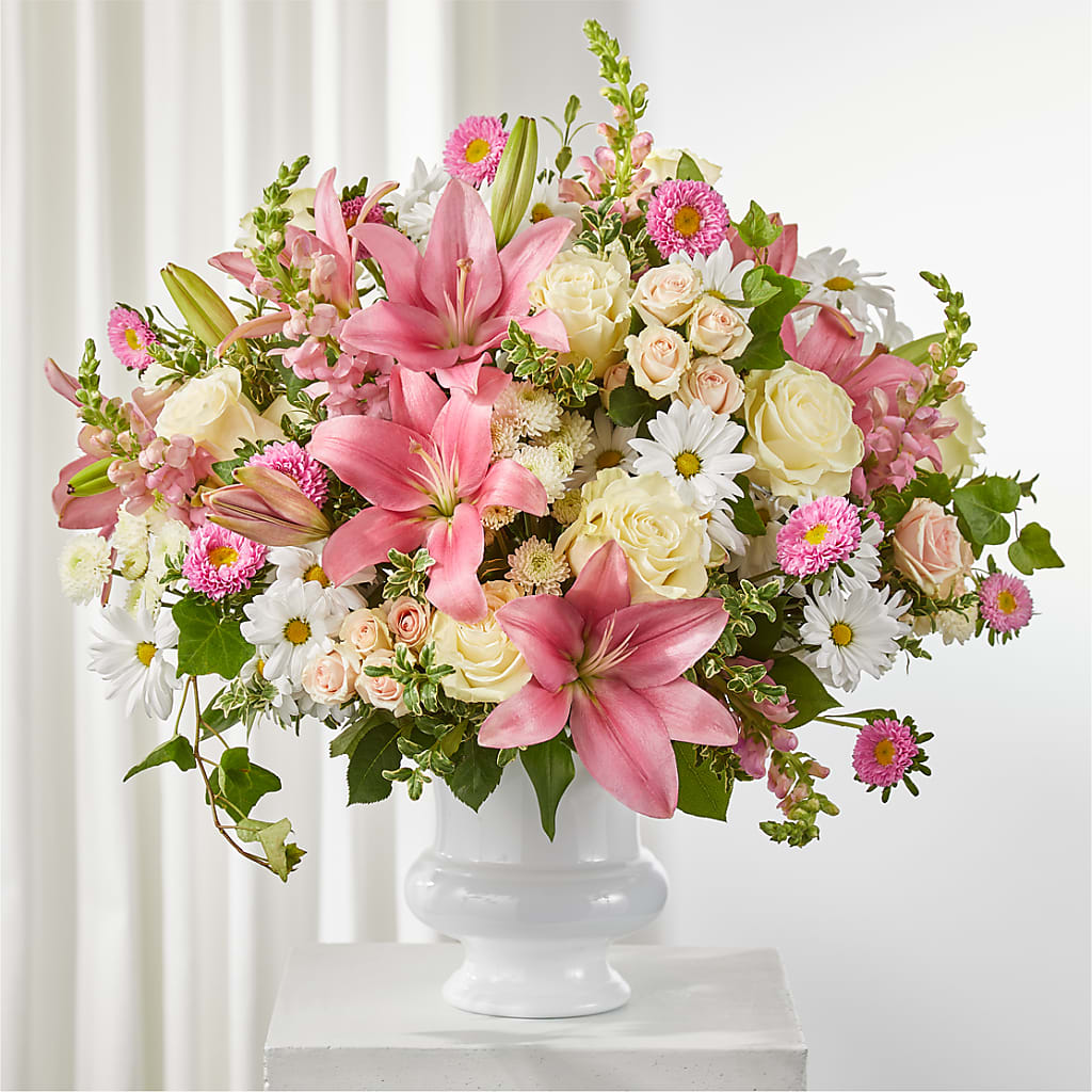 Empathetic Blooms Urn Arrangement – Flair Floral Designs, Lake Dallas TX