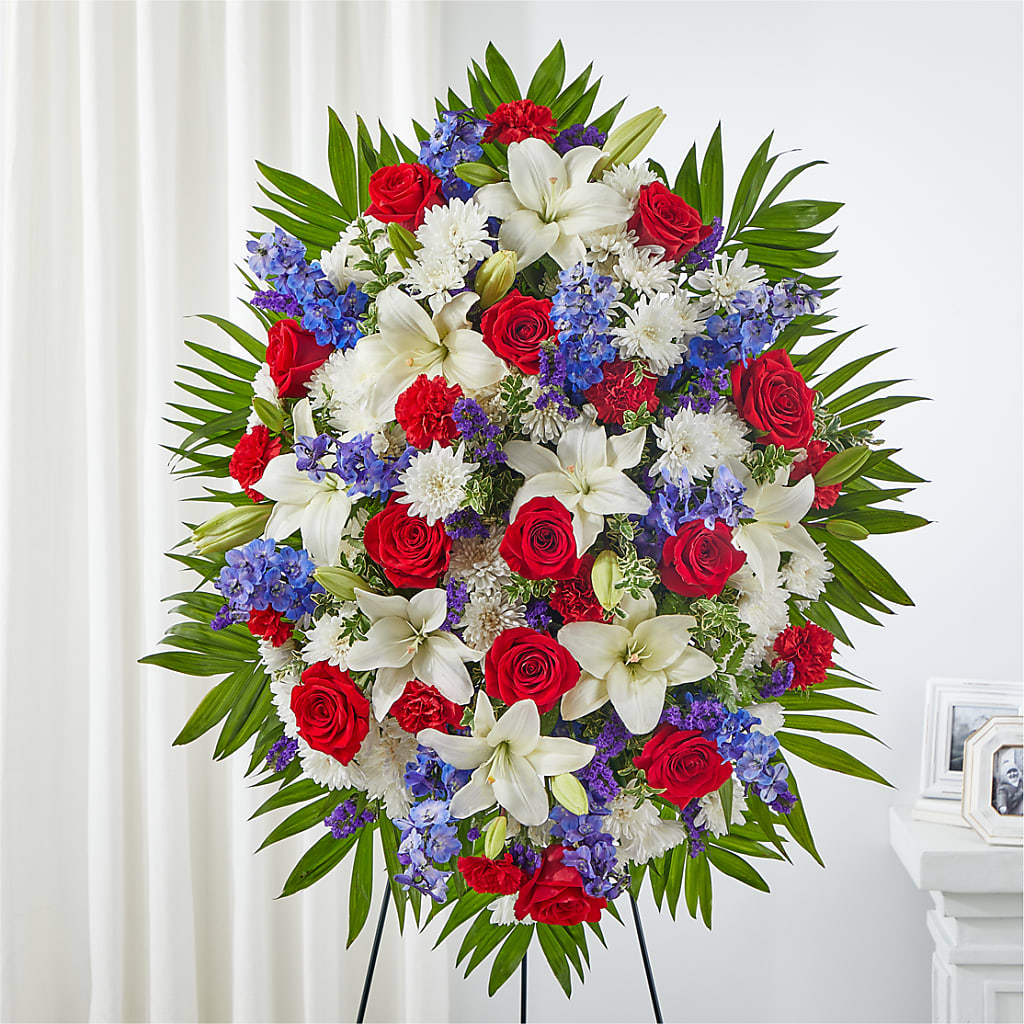 Cherished Service Standing Spray – Flair Floral Designs, Lake Dallas TX