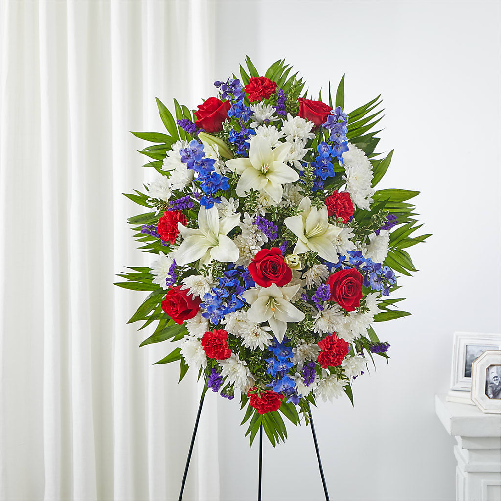Cherished Service Standing Spray – Flair Floral Designs, Lake Dallas TX