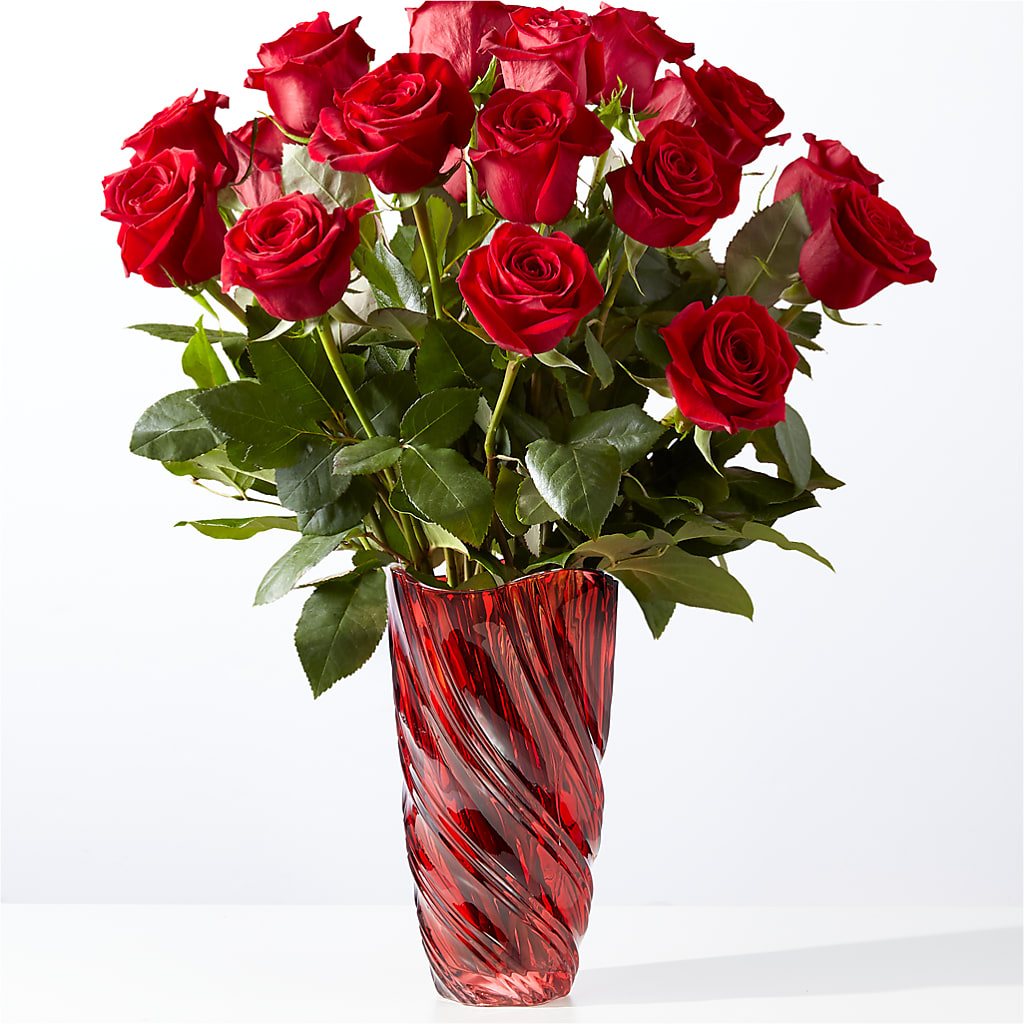 Classic Love Red Rose Bouquet with Luxe Swirl Vase – Flair Floral Designs, Lake Dallas TX