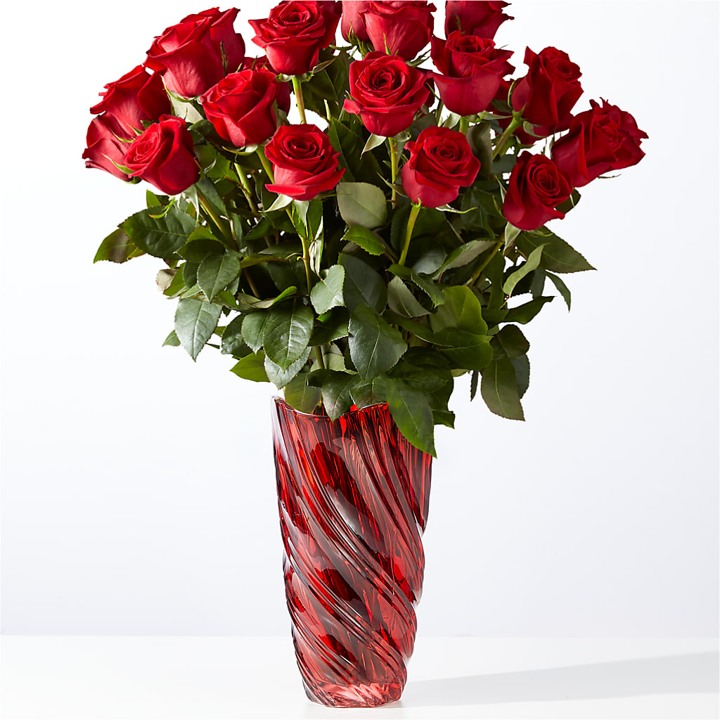 Classic Love Red Rose Bouquet with Luxe Swirl Vase – Flair Floral Designs, Lake Dallas TX