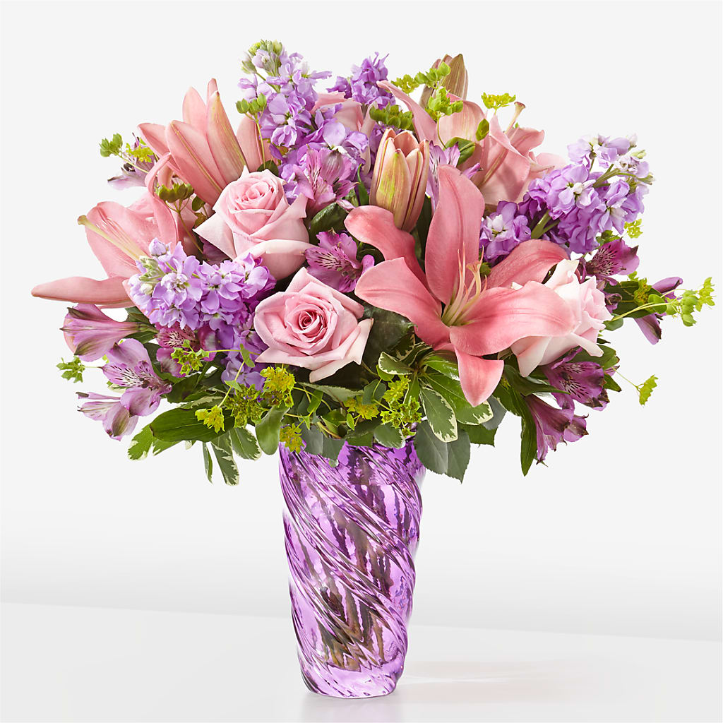 Precious Petals Bouquet with Luxe Swirl Vase – Flair Floral Designs, Lake Dallas TX