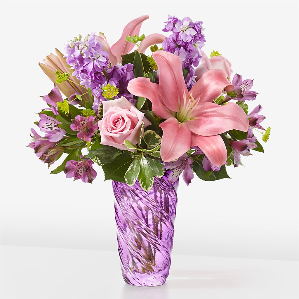 Precious Petals Bouquet with Luxe Swirl Vase – Flair Floral Designs, Lake Dallas TX
