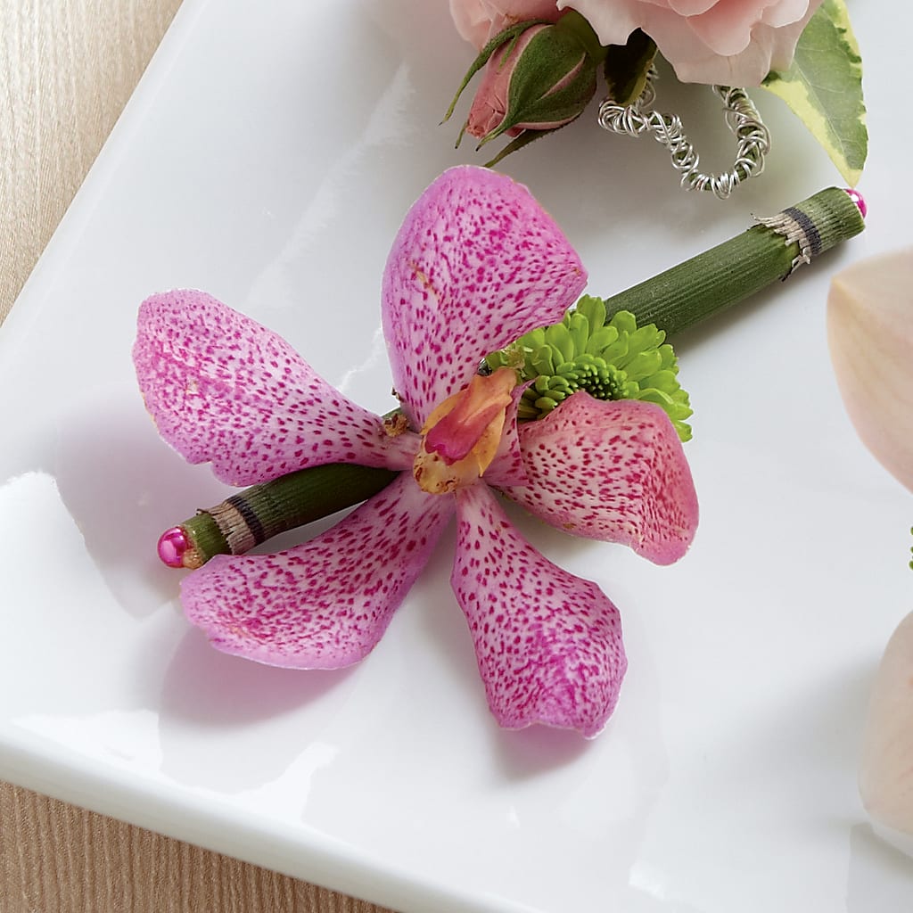 Pink Mokara Boutonniere – Flair Floral Designs, Lake Dallas TX