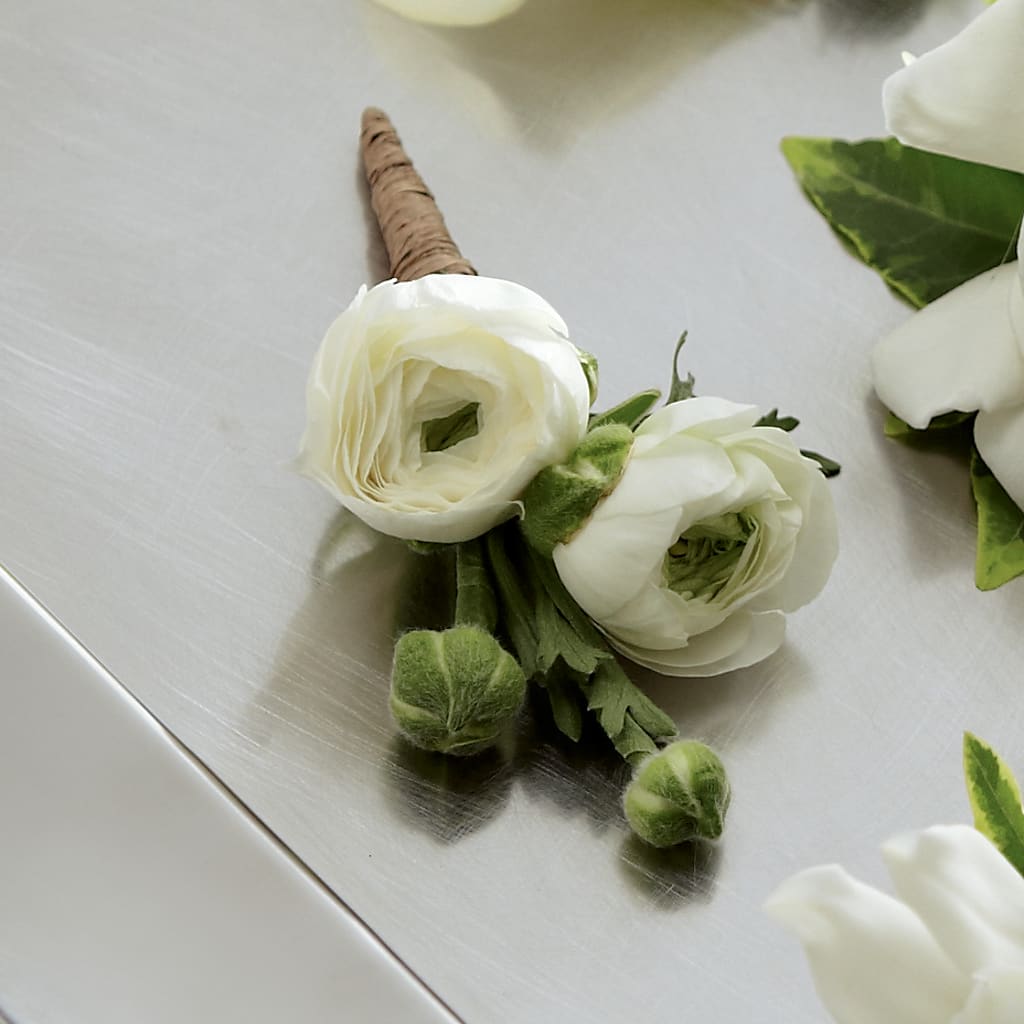 White Ranunculus Boutonniere – Flair Floral Designs, Lake Dallas TX