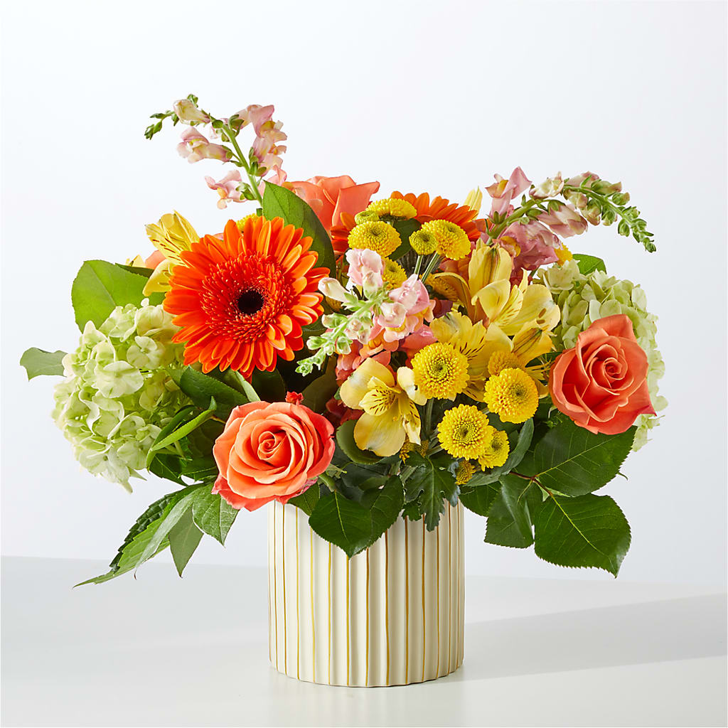 Autumn Sunshine Bouquet with Ivory Vase –  Flair Floral Designs, Lake Dallas TX