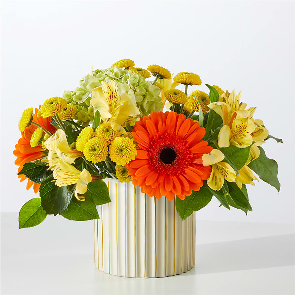 Autumn Sunshine Bouquet with Ivory Vase –  Flair Floral Designs, Lake Dallas TX