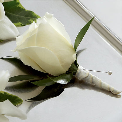 White Rose Boutonniere –  Flair Floral Designs, Lake Dallas TX